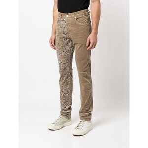 Purple Brand Corduroy Slim Pants Tan Paisley Distressed 32 Boho Indie Festival